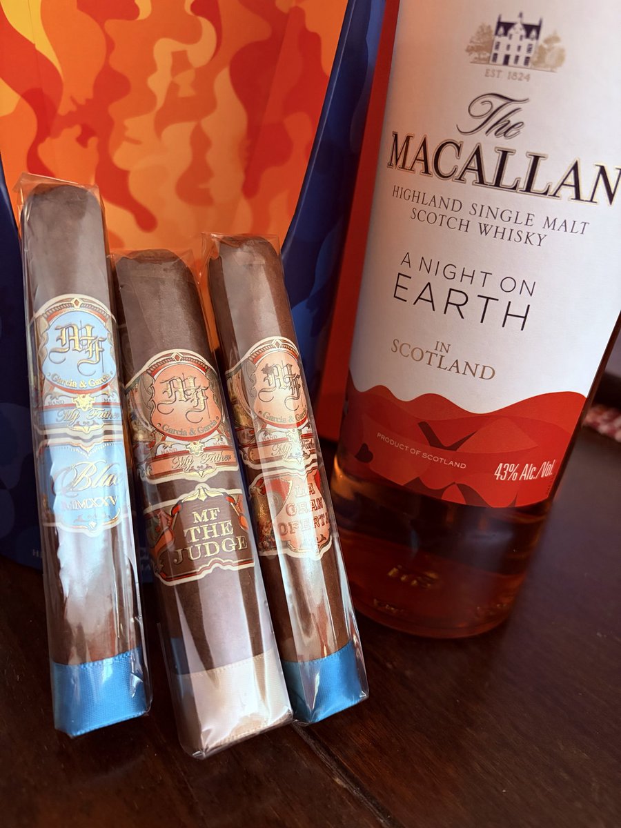 Grippa77's tweet photo. The Judge, Blue, La Gran Oferta @MyFatherCigars & A Night on Earth @The_Macallan selection for the pm @MAbrams_BB @JacquiG17406236 #Cigars #Whisky #POTL https://t.co/e6zEjLlwE5