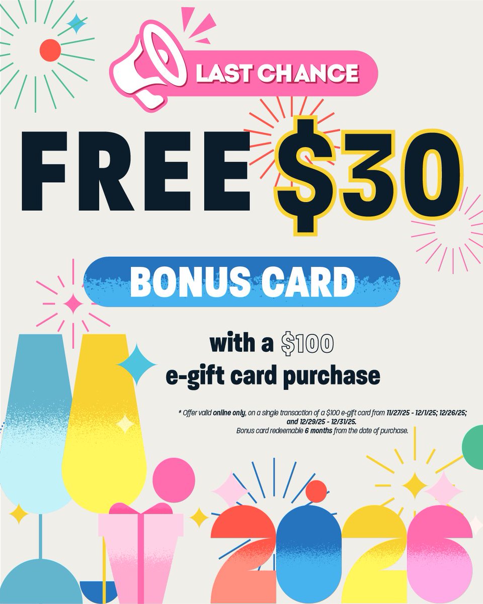 Today’s the last chance to get a $30 bonus card when you purchase a $100 e-gift card – don't miss out!

Angelikafilmcenter.com
