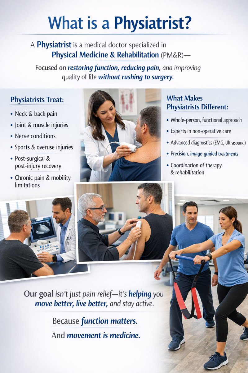 mcorreamd's tweet image. A Physiatrist is a medical doctor ⚕️specialized in Physical Medicine &amp;amp; Rehabilitation 🩻(PM&amp;amp;R)—focused on restoring function, reducing pain, and improving quality of life  🌱 #physmedi #physiatry  #physiatrist