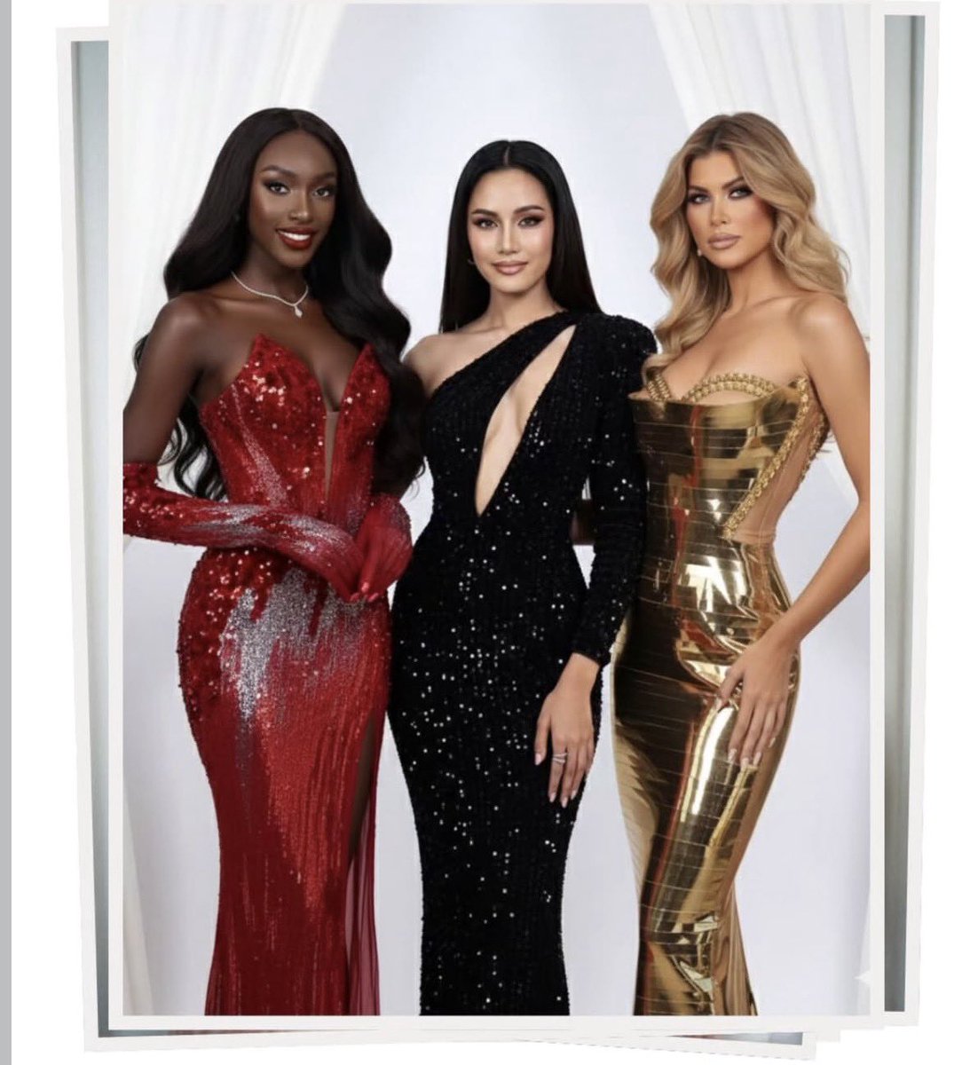 Queens of 2025, The best queen Miss world Opal Suchata from Thailand, Miss universe Olivia Yace from Côte d’Ivoire and Miss supranational Eduarda Braum from Brazil,(Colombia was missing in the picture)