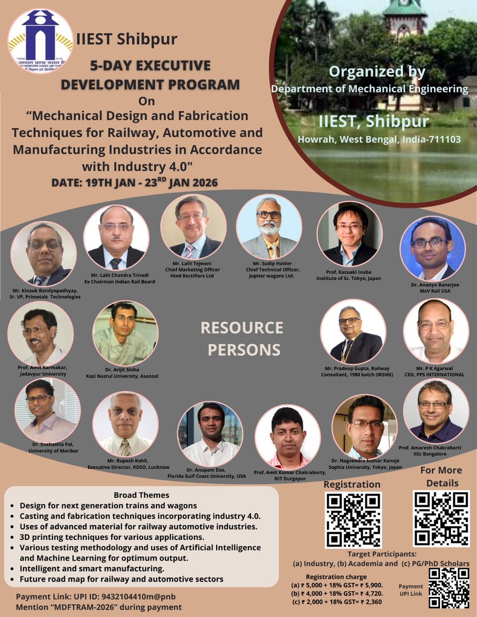 iiest_s's tweet image. 5-Day Executive Development Programme on Mechanical Design and Fabrication Techniques for Railway, Automotive, and Manufacturing Industries 

#EDP2026
#IIESTShibpur
#MechanicalEngineering
#MechanicalDesign
#FabricationTechniques
#Industry4_0