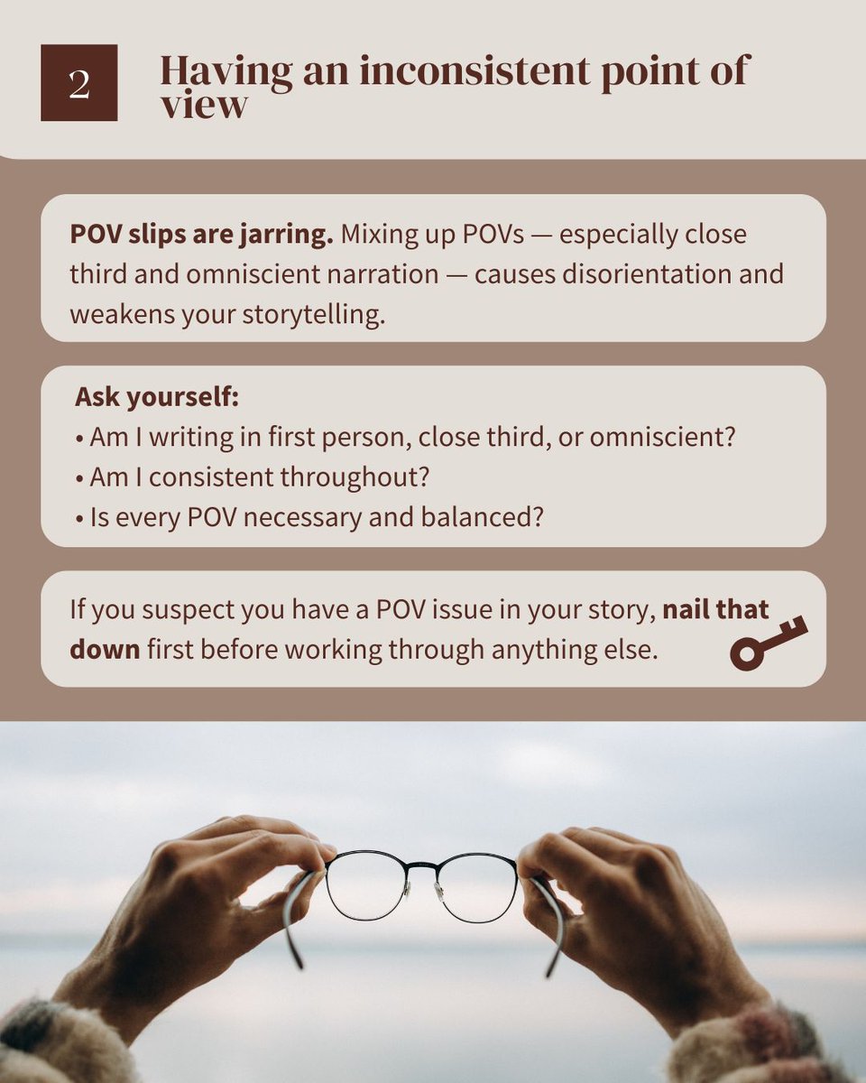 AlyssaMatesic's tweet image. I've been editing books for a decade and finally compiled a master list of the 7 biggest mistakes I see new writers make in their drafts.

Spoiler alert: they have nothing to do with clichés, adverbs, or "telling" over "showing."

Are you struggling with any of these?