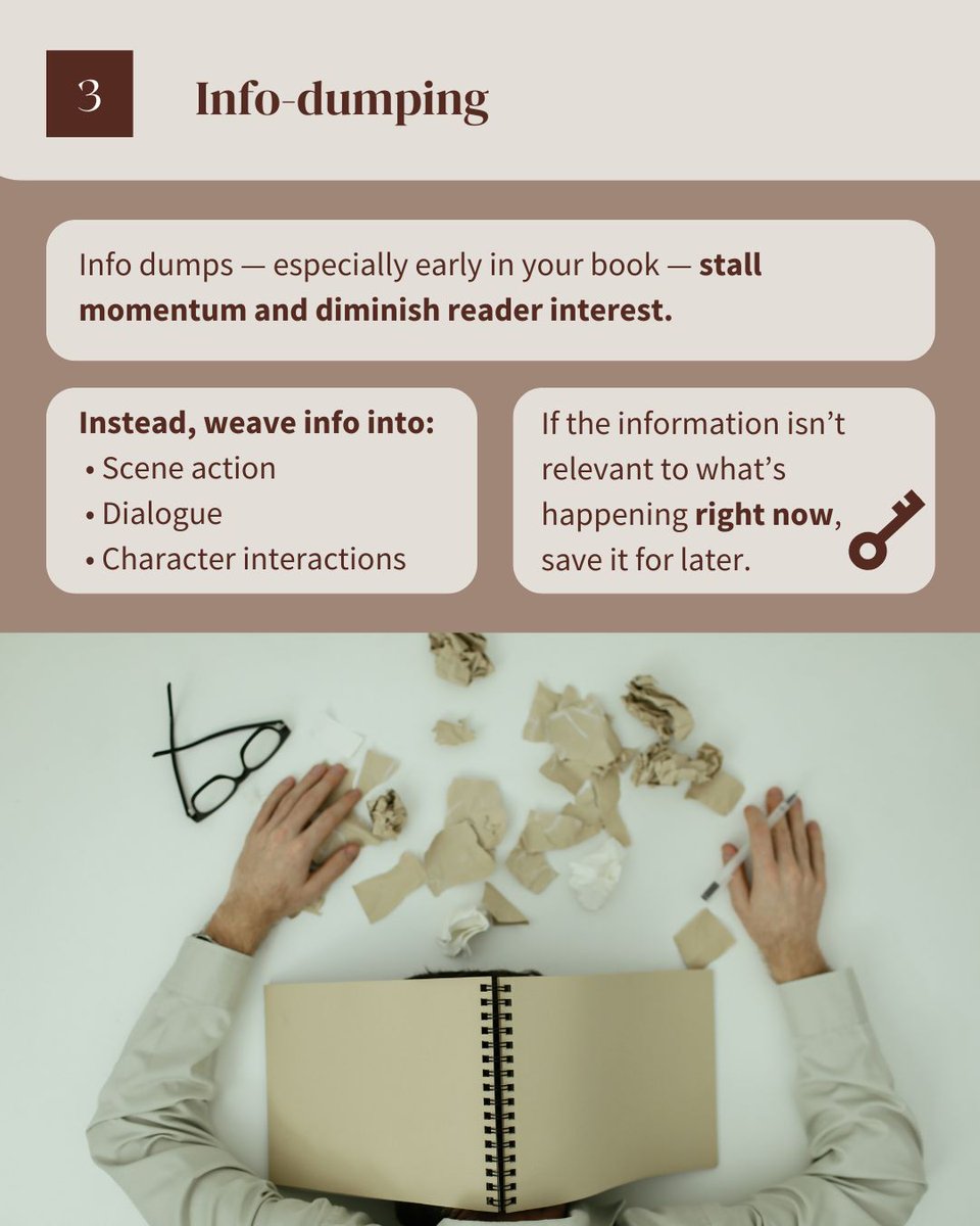 AlyssaMatesic's tweet image. I've been editing books for a decade and finally compiled a master list of the 7 biggest mistakes I see new writers make in their drafts.

Spoiler alert: they have nothing to do with clichés, adverbs, or "telling" over "showing."

Are you struggling with any of these?