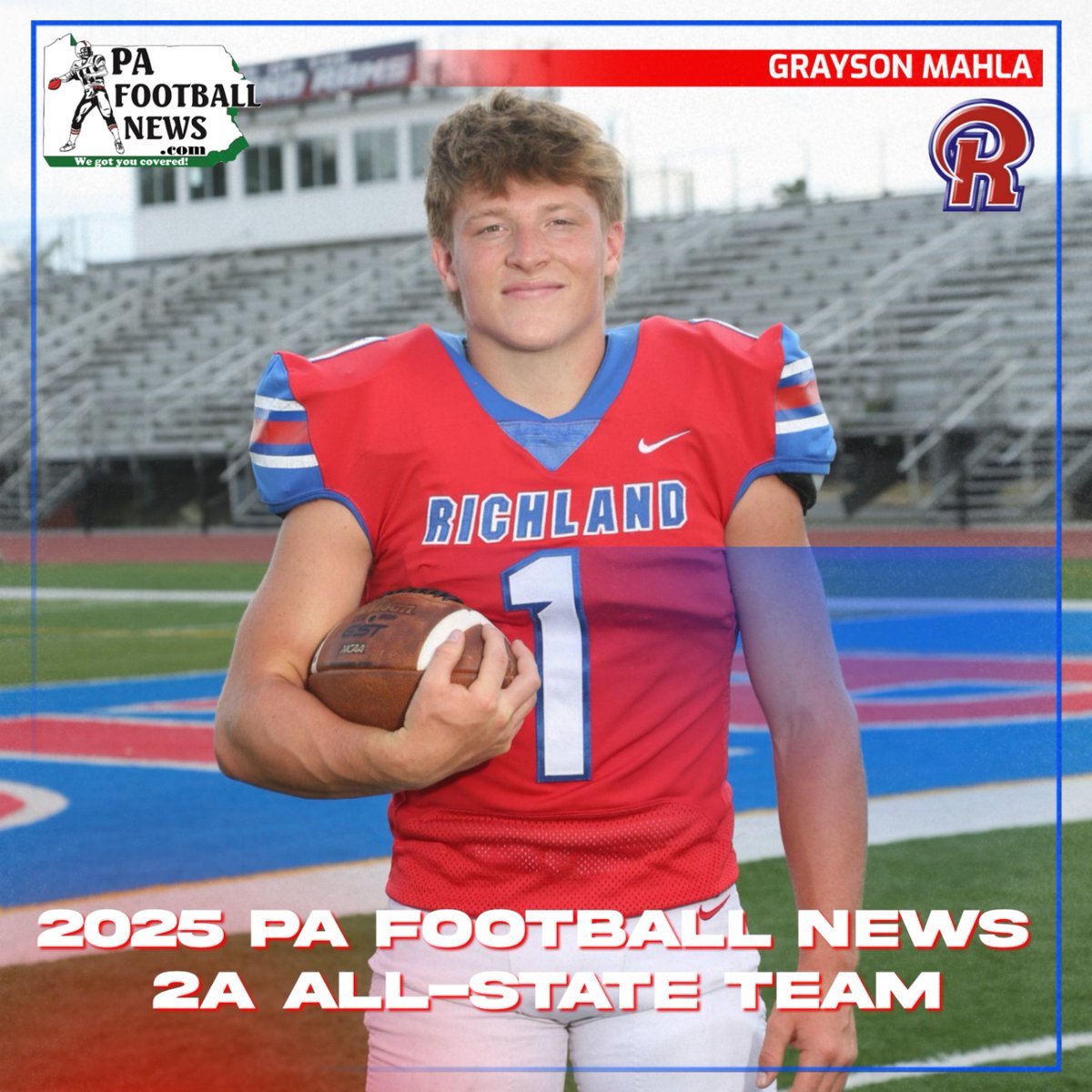rhsfootball's tweet photo. Join us in congratulating Grayson Mahla on being named to the 2025 PA Football News 2A All-State Team!

https://t.co/URYuMwoXv5 https://t.co/z3AXC7NsCf