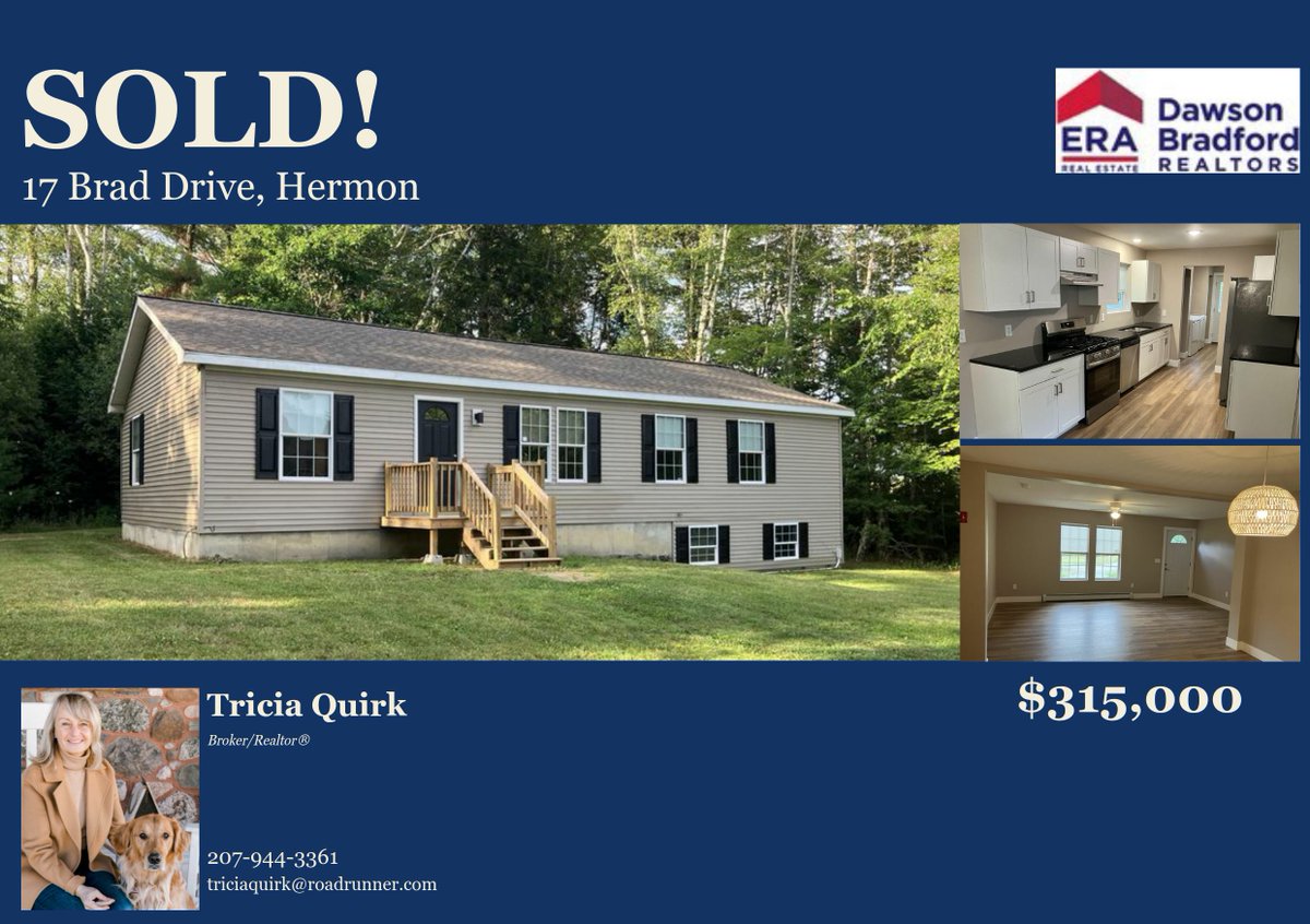 SOLD! ✨
Thank you to my buyers for trusting me to help them purchase their new home in Hermon. Congratulations on this exciting next chapter!

Are you considering buying or selling real estate? I would be delighted to assist.
Tricia Quirk | 207-944-3361