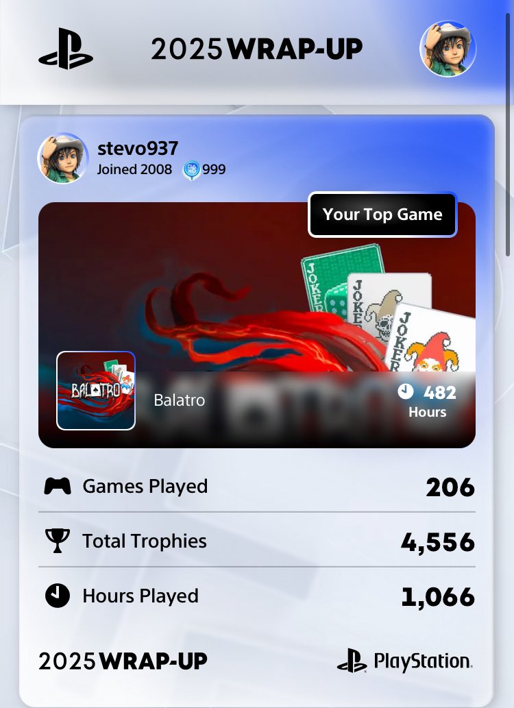 LoughStep's tweet image. Since 2025 has draw to a close, here is my PlayStation 2025 Wrap-Up.

I think I played Balatro too much 😂

At least I played other games such as Pac-Man World 2 Re-Pac, Tiny Terry’s Turbo Trip, Sonic Racing: Crossworlds, and Ball x Pit.