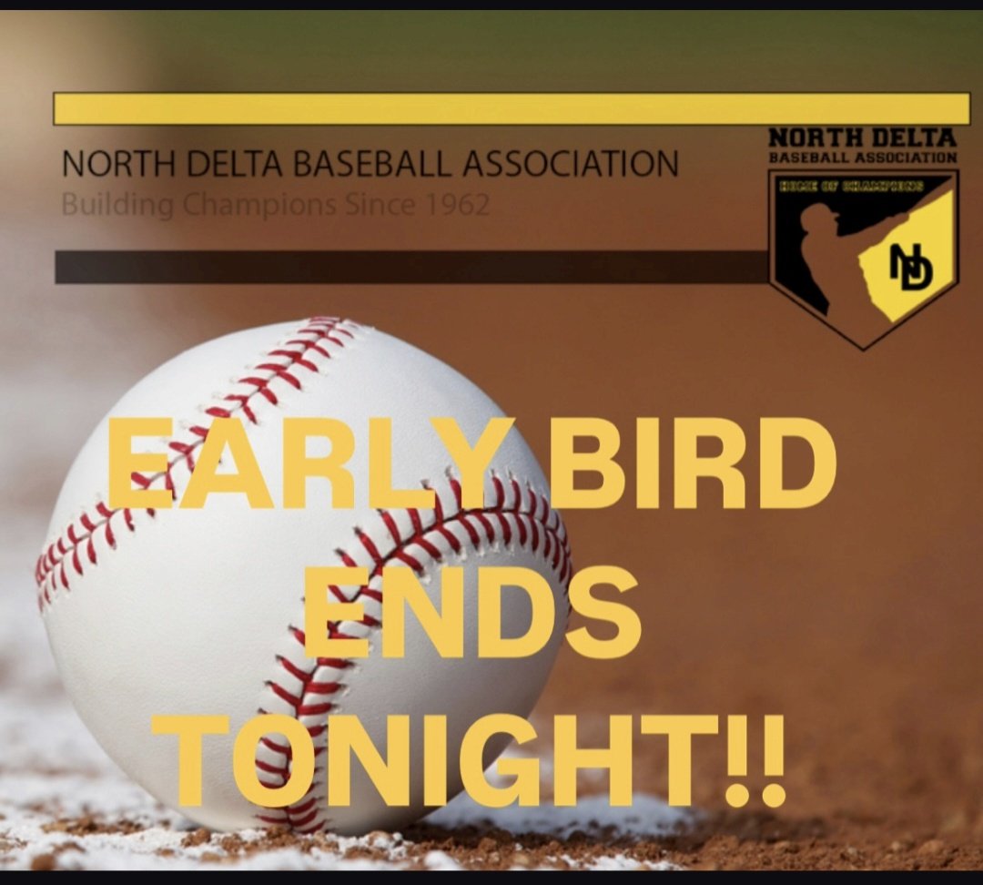 2026 Spring 'Early Bird' Registration ends tonight!

Registration details can be found here: ndbaseball.com