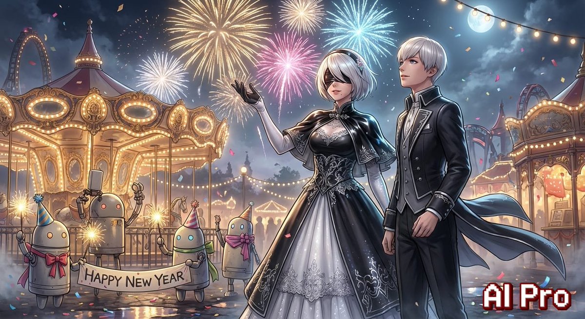 AIProComissions's tweet image. 2B and 9S are finally at peace, celebrating the New Year on Amusement Park...
#AIart #AIイラスト #aiartcommunity #NieRAutomata