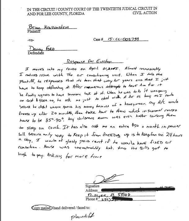 Badhombre's tweet image. Friendly reminder that court filings show Brian Krassenstein is a slumlord who evicted a tenant with children in 2015 because the tenant complained that the home’s AC unit was broken during the sweltering Fort Myers, Florida, summer heat.

Krassenstein took the $4,000 he promised…