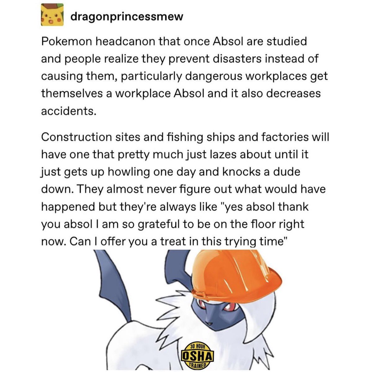 TsarSylveon's tweet image. A construction worker Absol would go hard as hell.