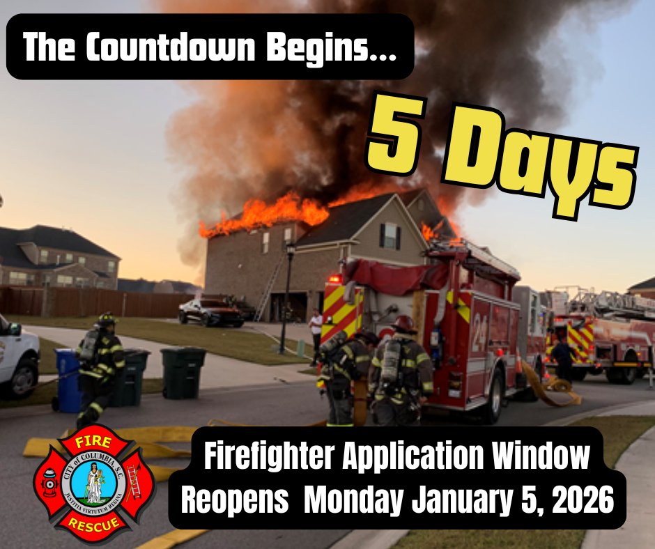 The New Years Countdown is ON! 🎉🎉
And so is the countdown to the beginning of our NEXT hiring window for new firefighters!! 
Start off the new year pursuing a career with one of the state's busiest fire departments!
Apply beginning January 5, 2026 at colafire.net