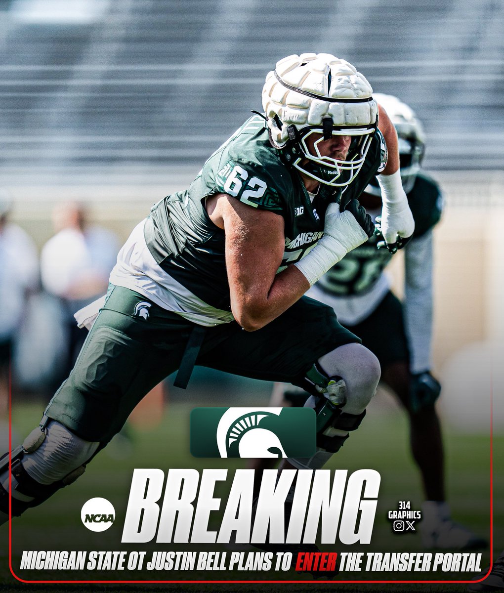 314Graphics's tweet image. BREAKING: Michigan State OL Justin Bell plans to enter the NCAA Transfer Portal, he tells me.
•
The 6’6”, 311-lb freshman was rated one of the top offensive tackle prospects in Michigan and helped lead Dakota HS to a 10–2 season.
•
What’s next for the Macomb Township, Mich.…