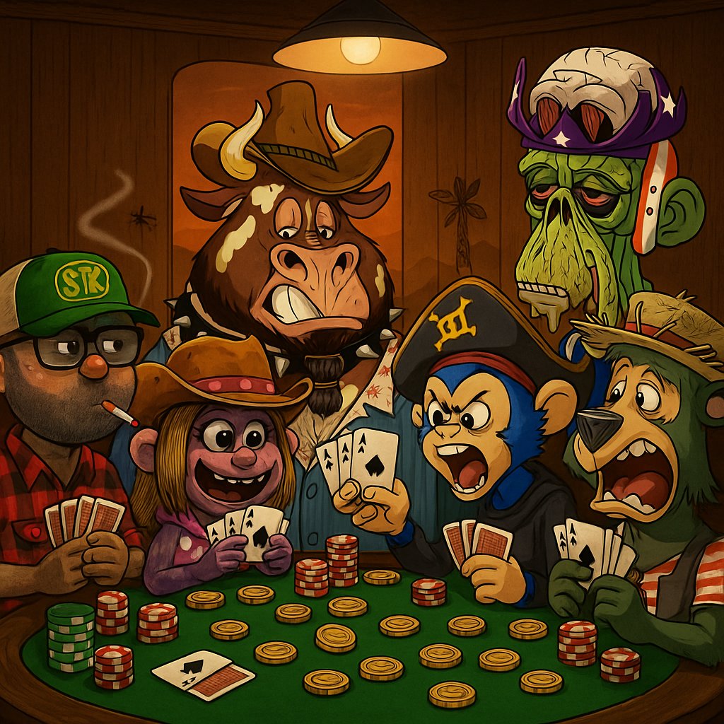 POKER IS TOMORROW 🐂♠️

The table opens tomorrow, Thursday at 6PM PST.
No gimmicks. No nonsense. Just cards and conviction.

🏆 Top 3 winners choose their prize:
• Bear on the Block
• Bull on the Block
• STK

Same pasture. Same chaos.
Bring your best bluff and your ranch