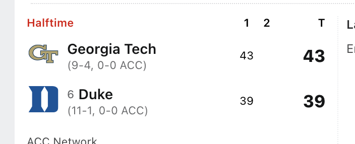 SethDavisHoops's tweet photo. In other news...it's halftime in Cameron... https://t.co/1XYCsodlYt