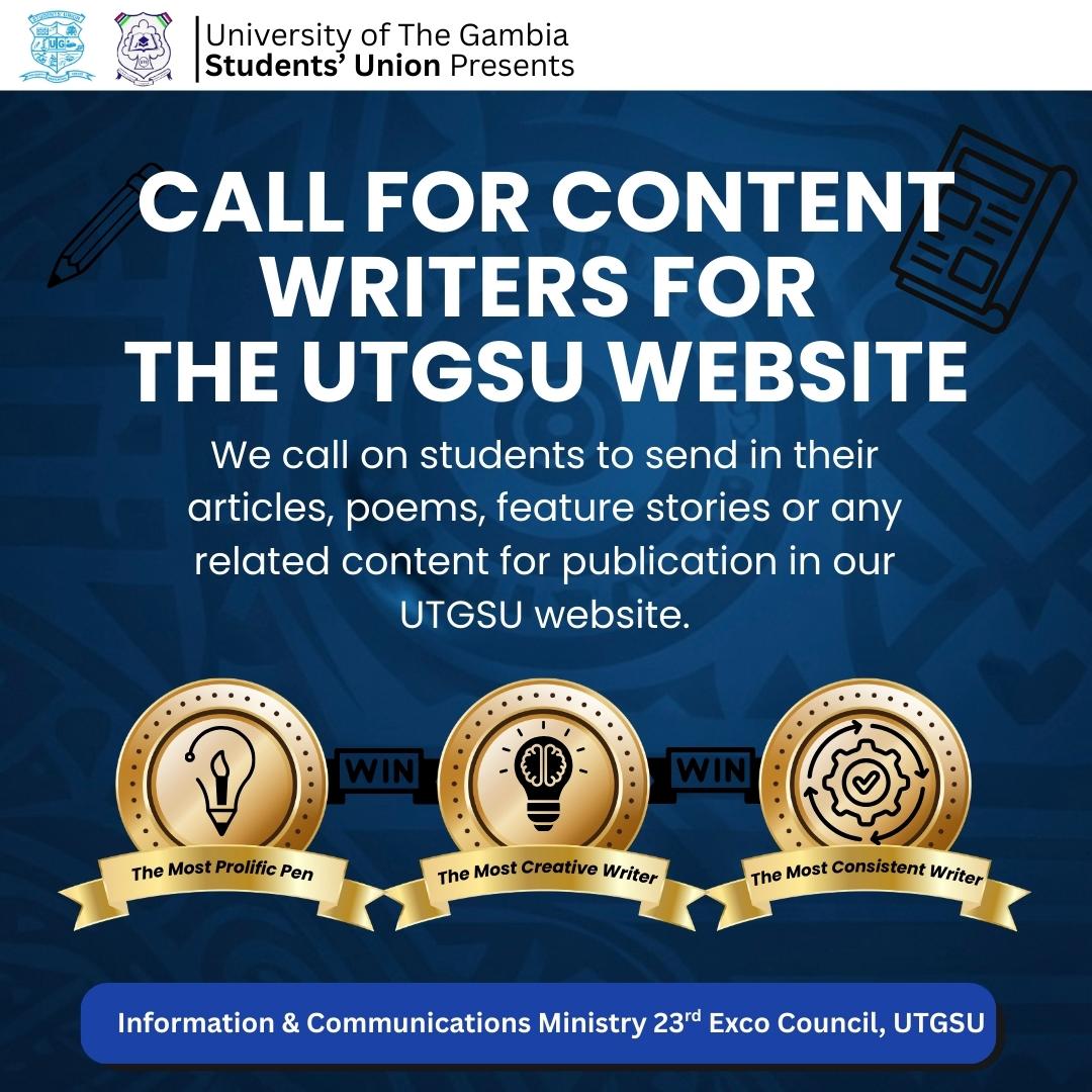 FOR THE UTGSU WEBSITE

The 23rd Executive Council of the UTGSU through its Information and Communications Ministry, is pleased to invite students who are passionate about writing to submit feature stories, articles, poems, and creative writings for publication on the website.