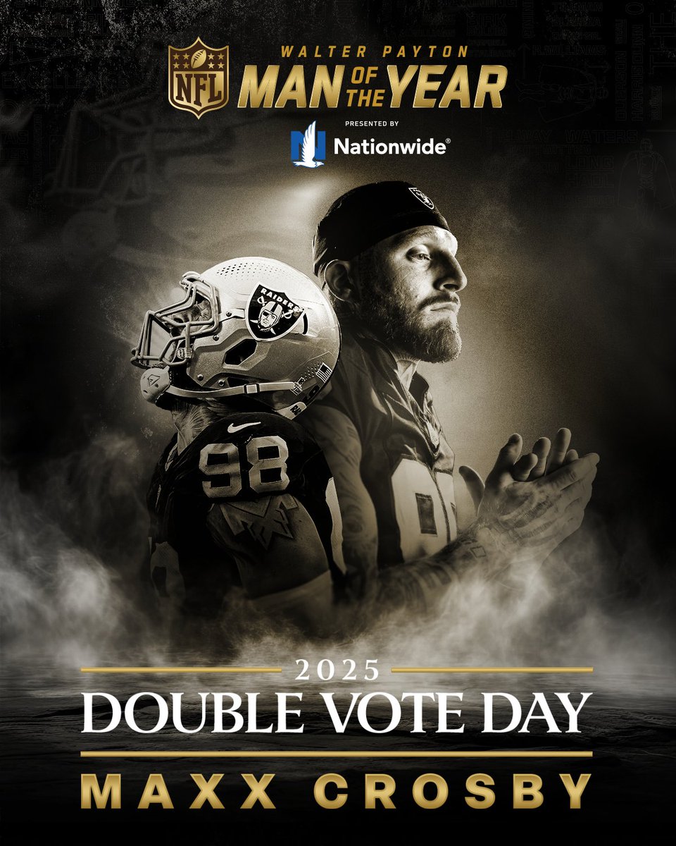 raidersimpact's tweet image. Double Vote Day is here!!!!

1 Repost = 2 Votes @Nationwide

#WPMOYChallenge + @CrosbyMaxx