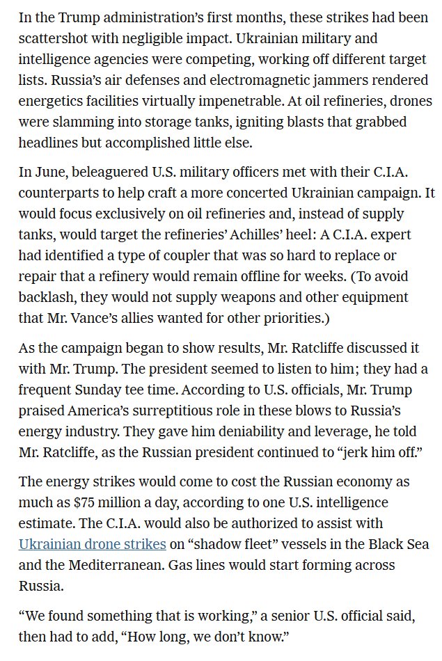 "C.I.A. director, Mr. Ratcliffe, had consistently protected his own officers’ efforts for Ukraine. He kept the agency’s presence in the country at full strength; funding for its programs there even increased...

But a parallel weapon had remained in place —permission for C.I.A.
