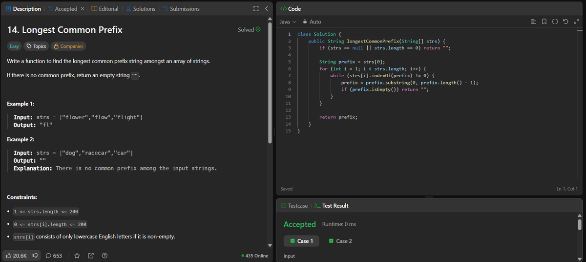 rituu_09's tweet image. Day 365 of 2025:                                    
👩‍💻 Code to Crack Companies!                                   
▫️Longest Common Prefix
▫️Top K Frequent Elements
A year of growth!!
#placementprep #2025Goals #leetcode #letsconnect