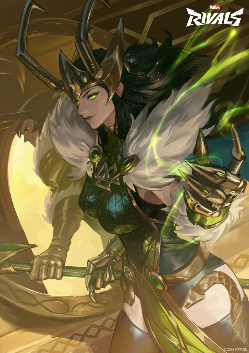MarvelRivals's tweet image. 🐍 The Goddess of Mischief is setting the stage for her most cunning trick yet. Admire the work of @raikoart if you dare; for Lady Loki will ignite the battle!