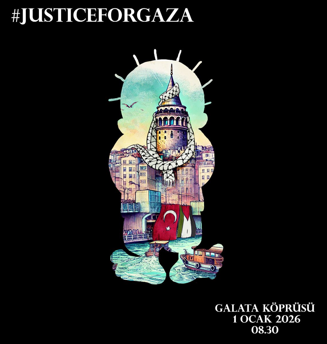 FeyzaMine's tweet photo. Çünkü sessizlik büyürse zulüm cesaret bulur. Zulme sessiz kalmayacağız.

#JusticeForGaza
📍 Galata Köprüsü
🗓 1 Ocak 2026
⏰ 08.30 https://t.co/q74Vptlo4F