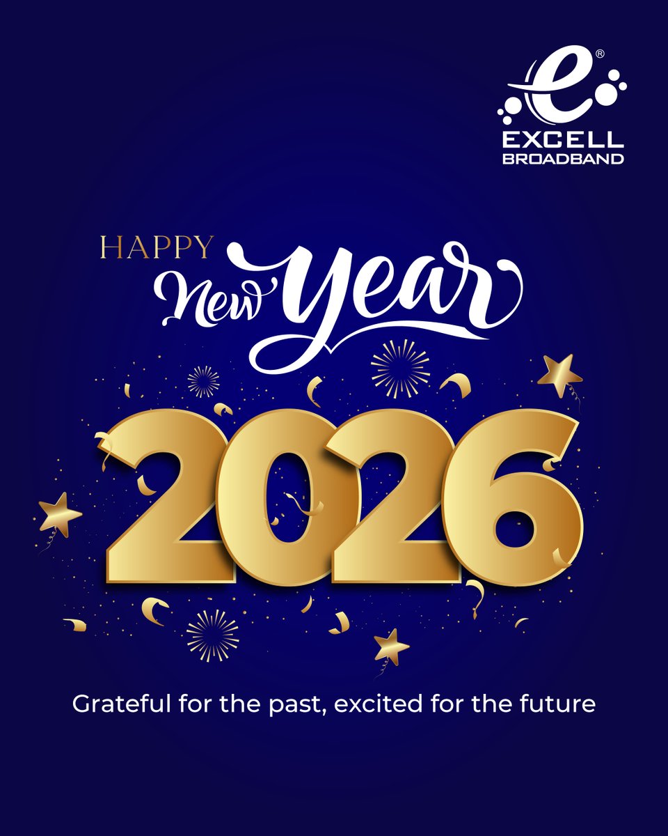 Excell_BB's tweet photo. Stepping into the New Year with fresh goals, positive energy, and endless possibilities.
Here’s to growth, success, and meaningful moments ahead.

#HappyNewYear2026 #FreshStart #NewYearVibes #CheersTo2026 #excellbroadband #ottexperience #entertainmentupgrade #seamlessconnectivity https://t.co/f0rIdA9vHI