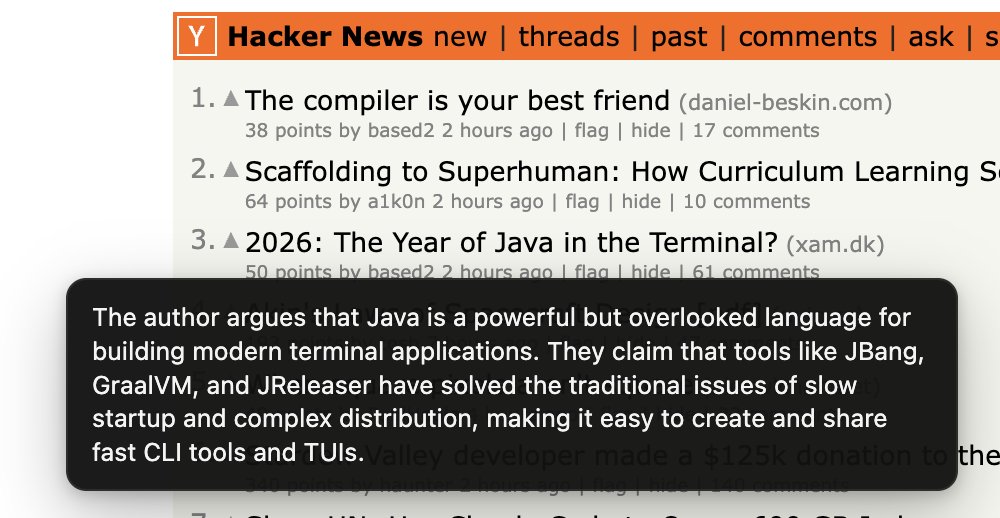 hover summary toolbar