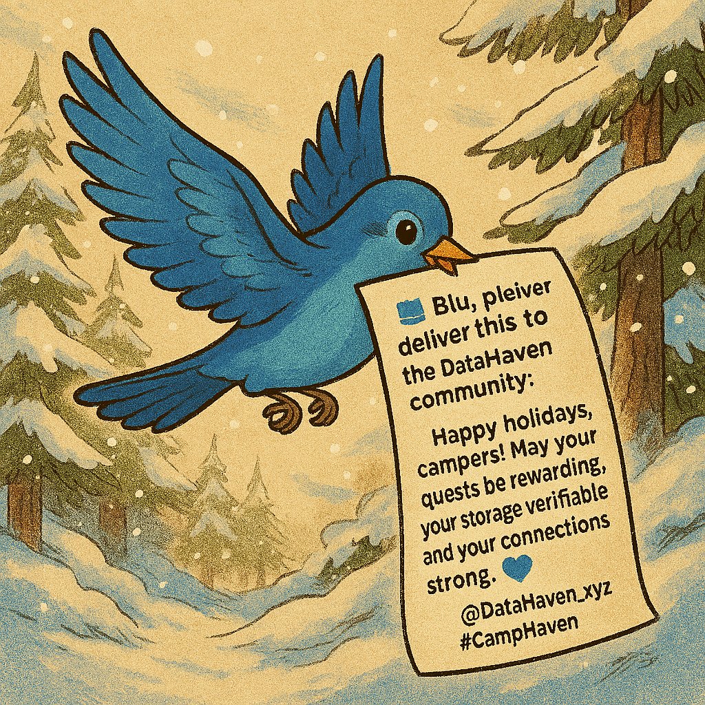 PointDeth's tweet photo. 📬 Blu is soaring through snowy Camp Haven with encrypted cheer! She’s delivering my holiday message to the DataHaven community: May your quests be rewarding and your connections strong. 📷
@DataHaven_xyz
#CampHaven https://t.co/9QiaT0jXQq