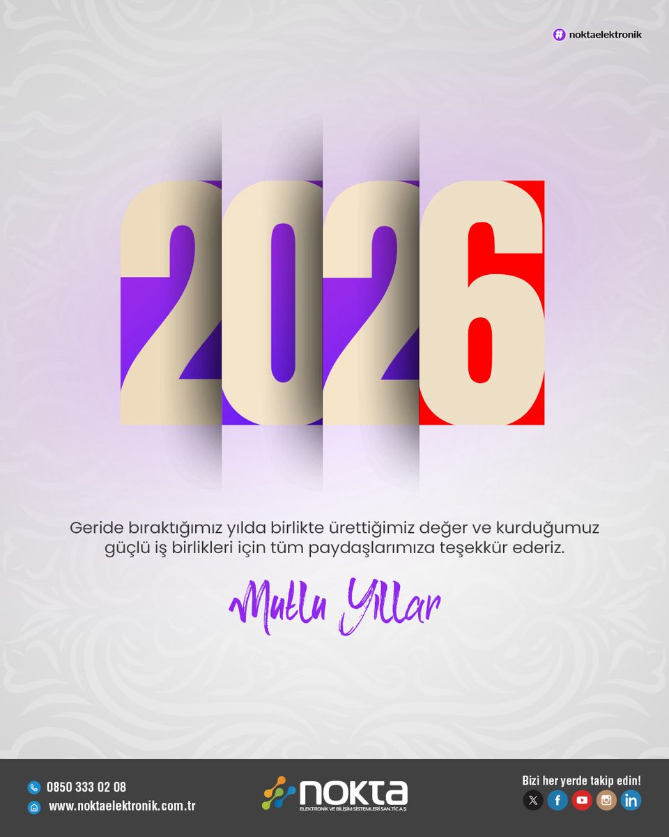 ✨ Geride bıraktığımız yılda birlikte ürettiğimiz değer ve kurduğumuz güçlü iş birlikleri için tüm paydaşlarımıza teşekkür ederiz.

Yeni yılda da hedeflerimiz doğrultusunda kararlılıkla yolumuza devam ediyoruz.

🌐 noktaelektronik.net

#NoktaElektronik
#YeniYıl 
#İşBirlikleri