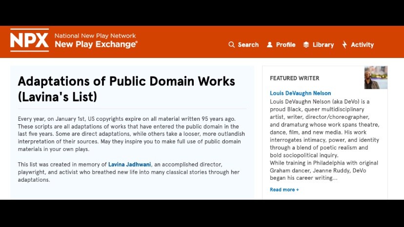 devoland's tweet image. Happy/Grateful to be a featured writer on National New Play Exchange Database 🥰