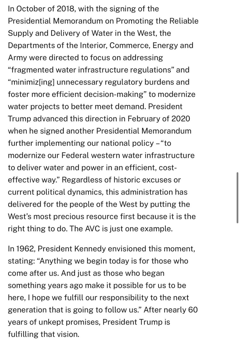 2020: Trump Interior Secretary praises Trump “fulfilling the vision” of Colorado’s Ark Valley clean water project, saying Trump “has delivered for the people of the West by putting the West’s most precious resource first”

2025: Trump vetoes the project’s unanimous funding bill