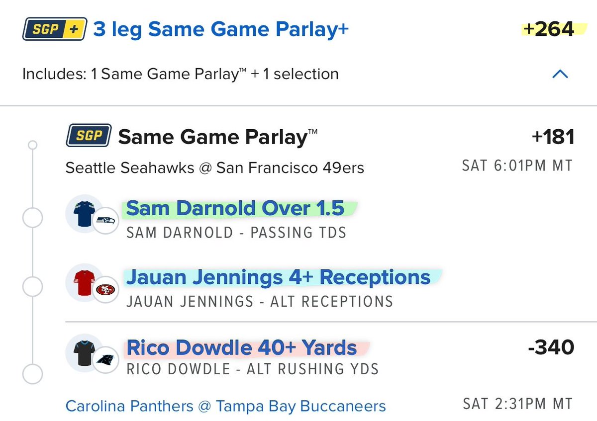 thejoeholkashow's tweet photo. No way these incentive driven bets don't hit

-Darnold needs 3 TDs and 150 yds $1,000,000
-Jennings Needs 7 catches for $666,666
-Rico needs 7 yds and a TD for $1,250,000

Send it... https://t.co/Vw1o3pid1d