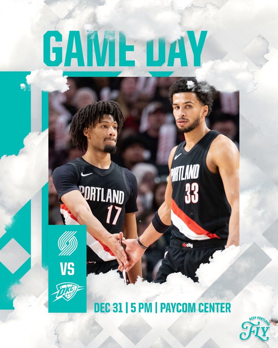 Game day game day game day 🥳
🏀 #RipCity vs @okcthunder
🏟️ Paycom Center
🕔 5:00 PM
📺 BlazerVision // KUNP // Rip City Radio 620