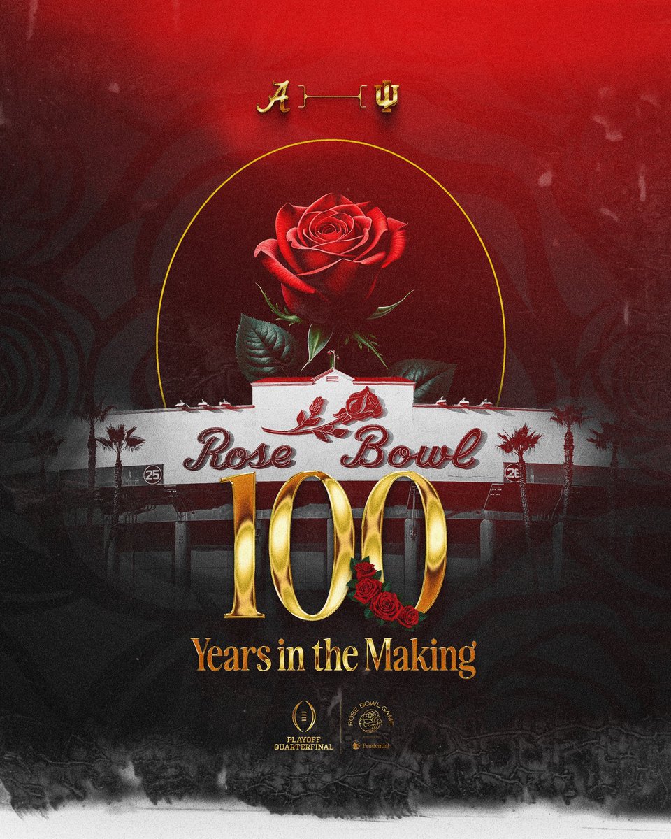 A century of history leads back to Pasadena 🌹

1926 → 2026
100 years in the making.

#RoseBowl | #RollTide