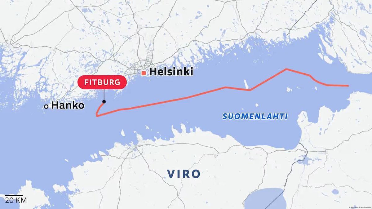 WarMonitor3's tweet photo. Suspicious ship "Fitburg" detained after damaging two undersea internet cables between Finland and Estonia

Police suspect sabotage. Crew held, ship in port. https://t.co/UlV3klVc77