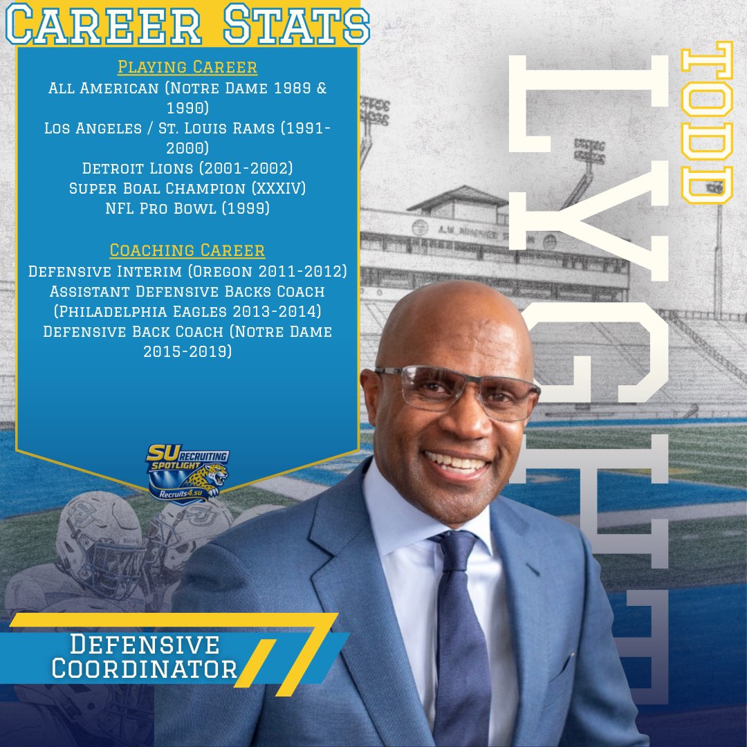 Recruit4SU's tweet photo. MEET THE STAFF:
Introducing Defensive Coordinator Todd Lyght! 🐆
(@toddlyght)
#GeauxJags #DogDayD #Play4Faulk #NFLexperience #FaulkEra https://t.co/73y4PrVAOZ