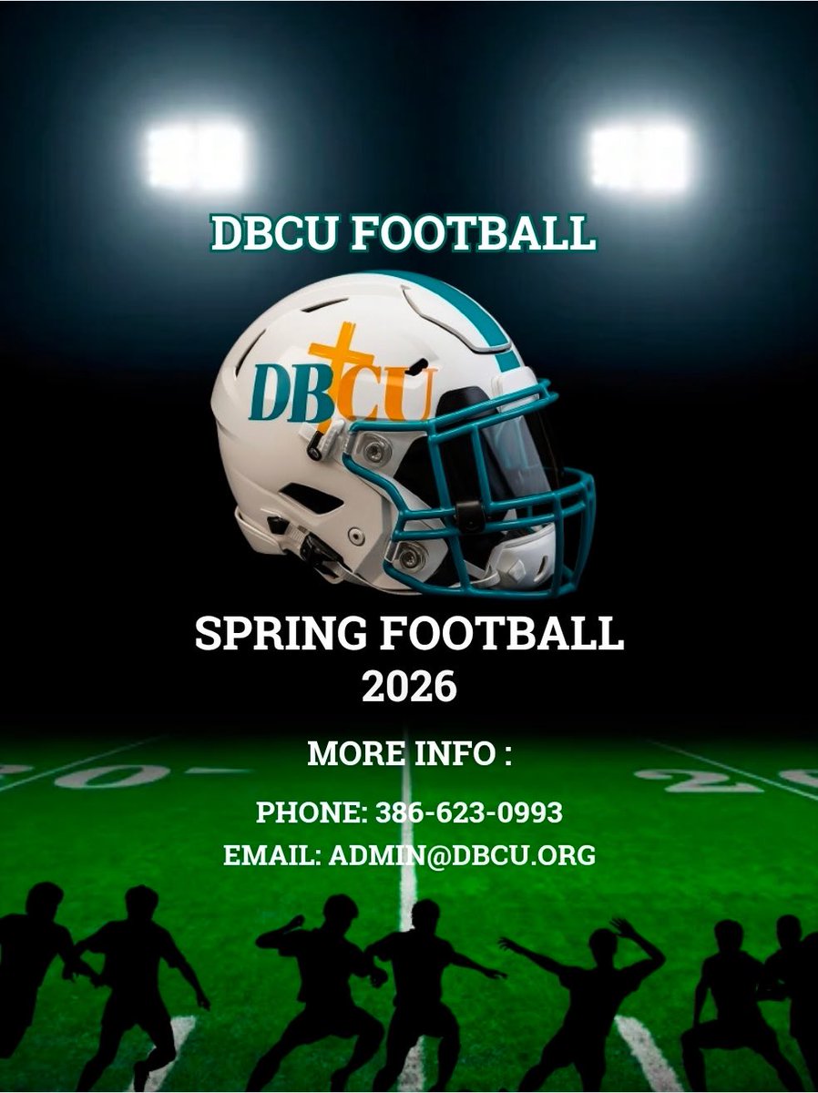 Coaches | Recruiters | Trainers
DBCU University Football 🏈 is actively seeking talented football players ready to compete this spring.

📞 Football Office: 386-623-0993
📝 Recruit Questionnaire:
👉 dbcu.org/foorball-recru…

#DBCUFootball #CollegeFootball #FootballRecruiting