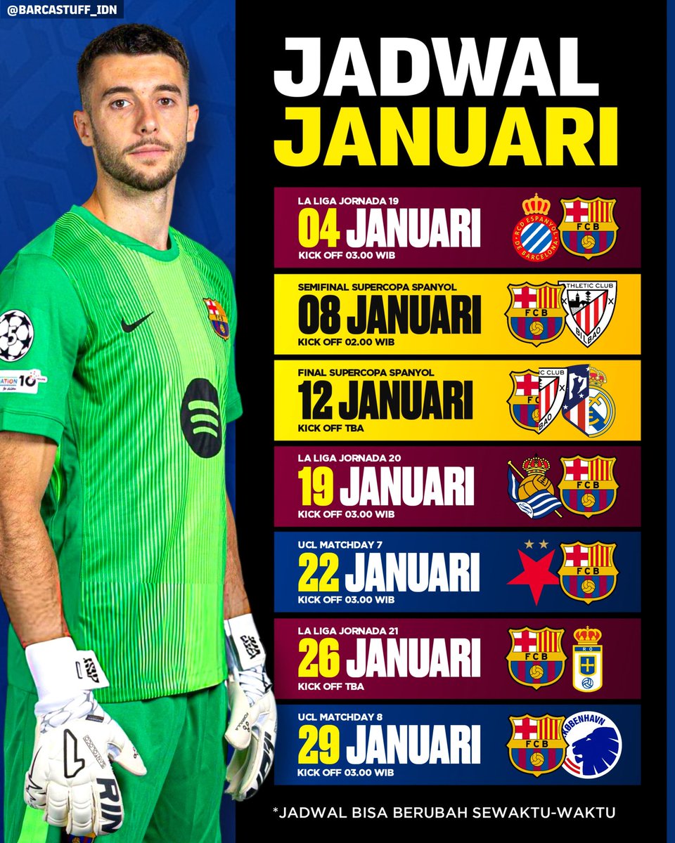 barcastuff_idn's tweet image. Jadwal Barcelona di bulan Januari.

Semoga bisa memberikan hasil yang terbaik 🙏🏻

#ViscaBarca