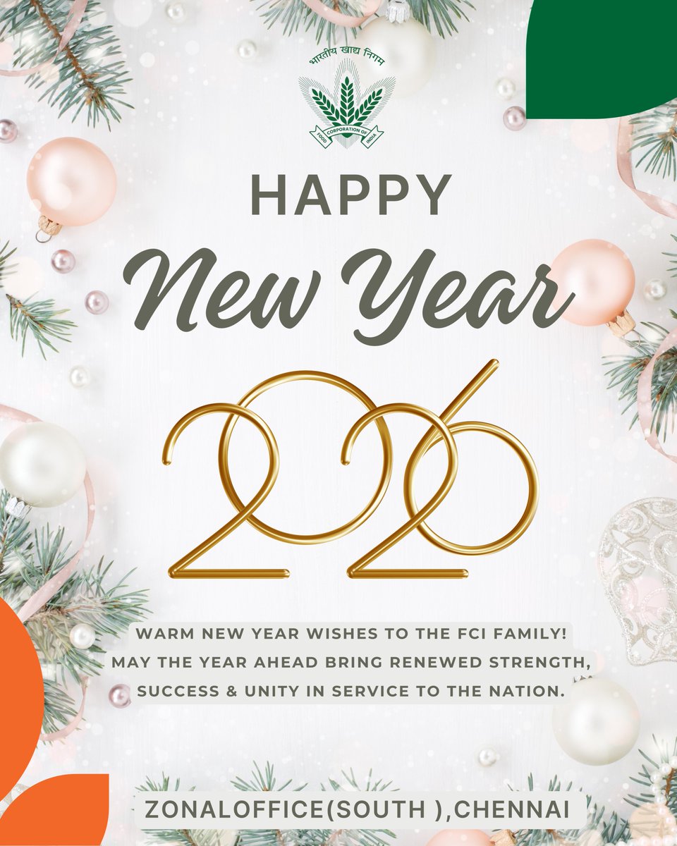 Warm New Year wishes to the entire FCI family.
May the coming new year 2026 bring renewed strength, dedication, and unity
May FCI continue to play a pivotal role in ensuring national food security.
Wishing everyone good health, success, and collective progress in the year ahead