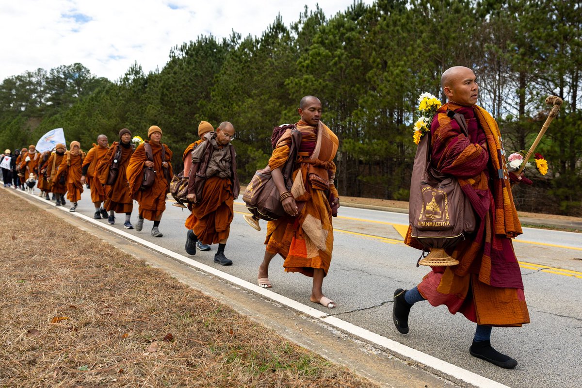 BUDDHIST MONKS WALKING FROM
TEXAS TO DC FOR PEACE..

Many are traveling to see them
 and bring crowds are forming to see them
Make this long journey