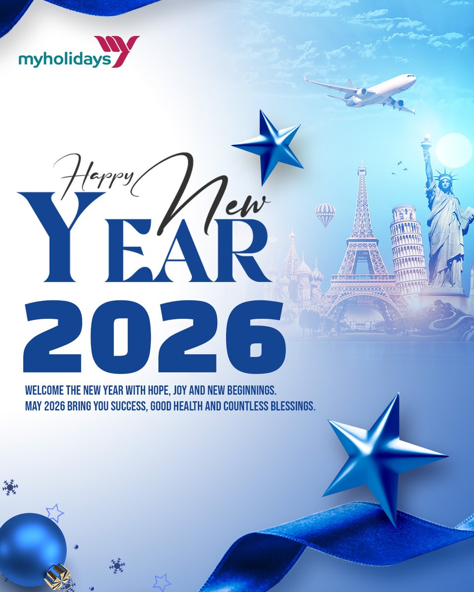 Happy New Year! 
 
May this year bring you endless joy, good health and the courage to chase every dream. Let’s make every day of 2026 count! 

#HappyNewYear2026 #NewBeginnings #TravelDreams #ExploreMore #JourneyAhead #MyHolidays #Welcome2026