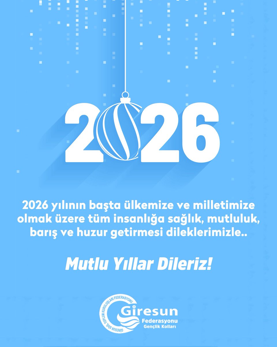 2026 yılının başta ülkemize ve milletimize olmak üzere tüm insanlığa sağlık, mutluluk, barış ve huzur getirmesini diliyoruz. Mutlu yıllar! 😊

#GençGiresun #Giresun #MutluYıllar #2026 #YeniYıl