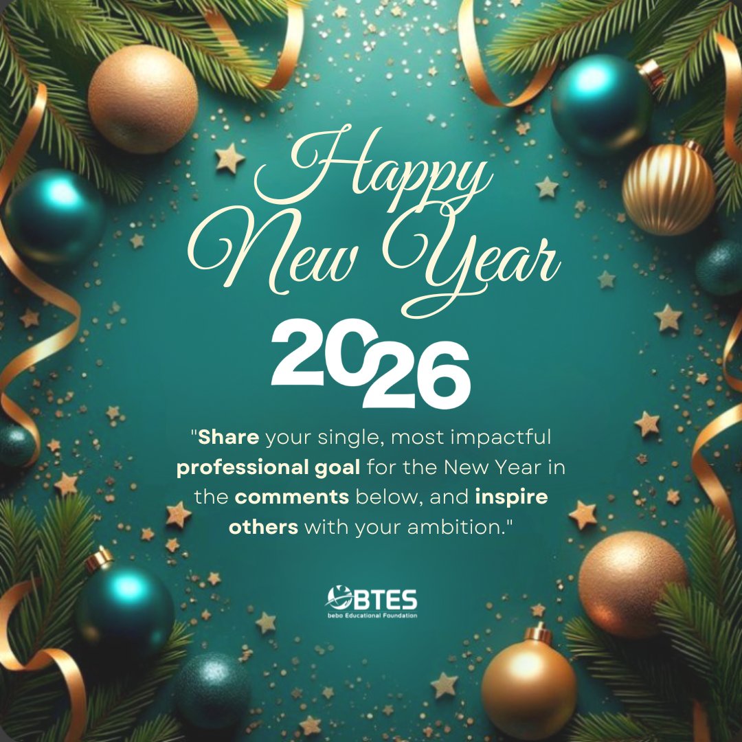 btesedu's tweet photo. Happy New Year from BTES! May 2026 fill your life with joy, growth, and fresh opportunities. Here’s to new beginnings, meaningful achievements, and a year where your dreams move closer to reality. 🎉✨

#HappyNewYear
#NewYear2026
#NewYearVibes
#beboTechnologies
#BTES https://t.co/rlJVaZnajP