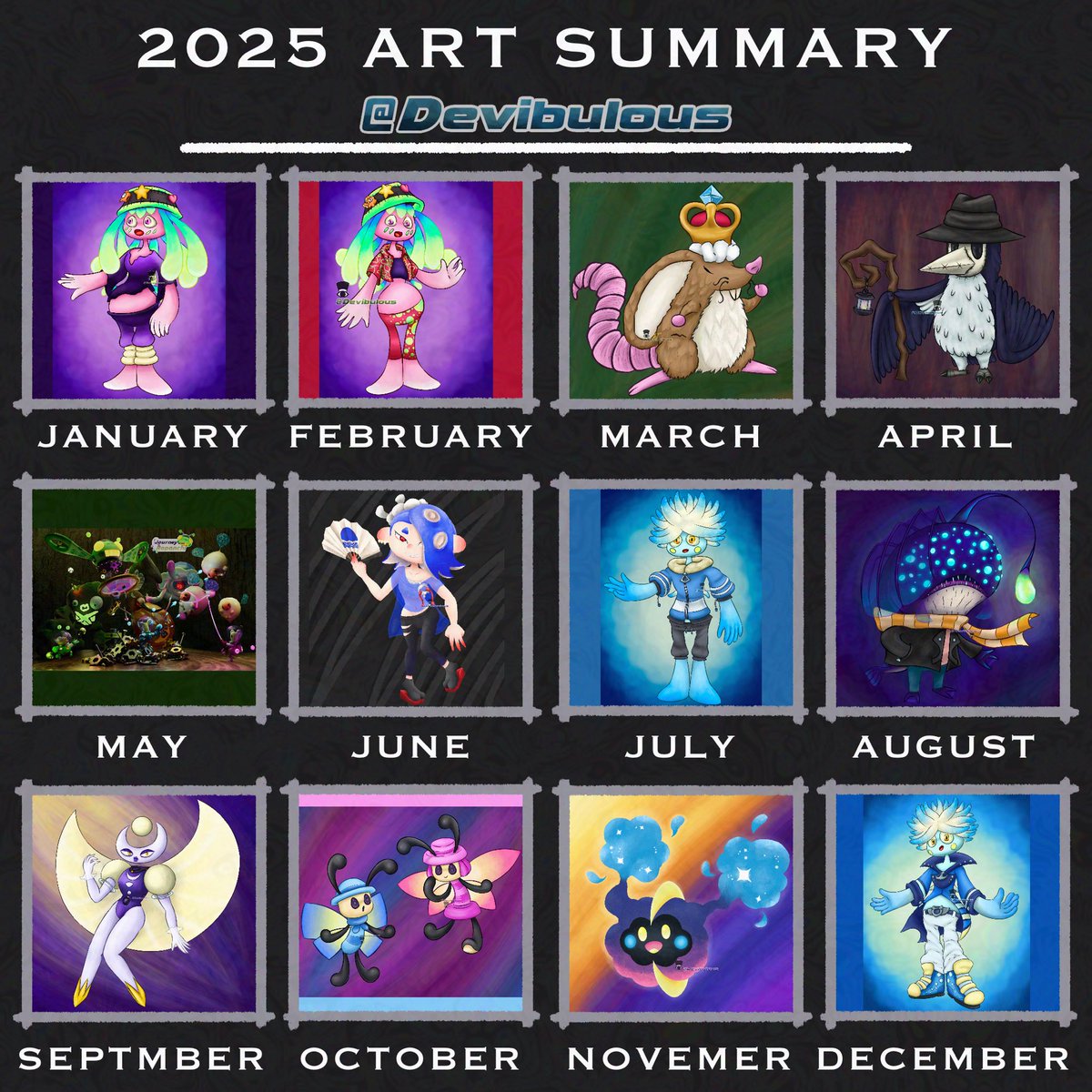 The year’s ending and here’s my top drawings for each month for my 2025 Art Summary 

(This time I’m not missing one)