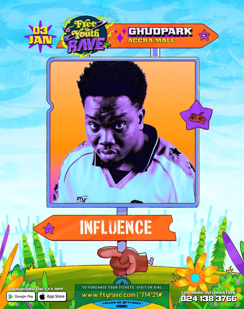 ftyrave's tweet photo. @influence.ayo LIVE AT @ftyrave THIS SATURDAY, 3RD JANUARY, 2026 AT GHUD PARK, ACCRA MALL ❤️‍🔥 SOUND LOUD, ENERGY HIGH WITH CROWD CONTROL ACTIVATED 

SECURE YOUR @ftyrave TICKETS AT https://t.co/Bt94GgRrhl OR DIAL *714*21#

#FreeTheYouth #ftyrave #TheRave  SlamDunk jumpman23 Jordan https://t.co/AmnXvzRHRS