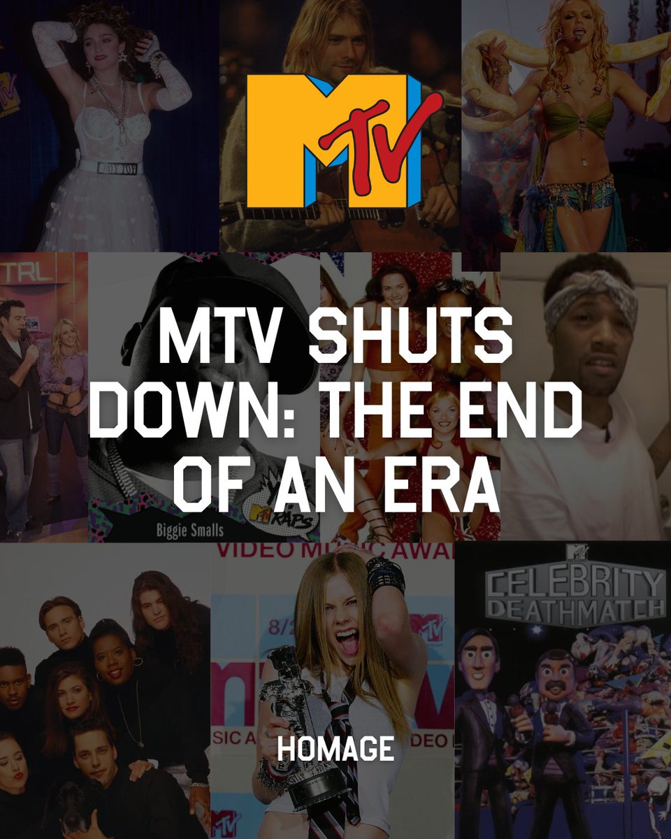 HOMAGE's tweet image. MTV is signing off after 44 years, and an entire era goes with it. The go-to channel for rebellious teens and young adults, soundtracking decades of counterculture, chaos, and creativity. MTV did not just reflect youth culture, it helped shape it.

Nothing will ever hit quite…