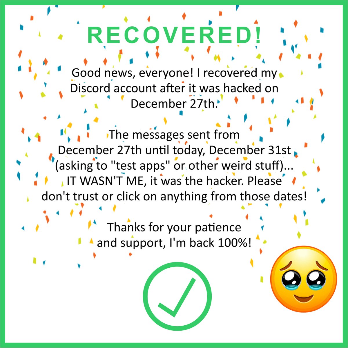 A friend asked me to try his "game". I downloaded it... MALWARE! It stole my Discord account without using 2FA or email.

My friend was also hacked, and the hacker used my account for the same thing.

Don't download anything suspicious, even if it comes from a friend.