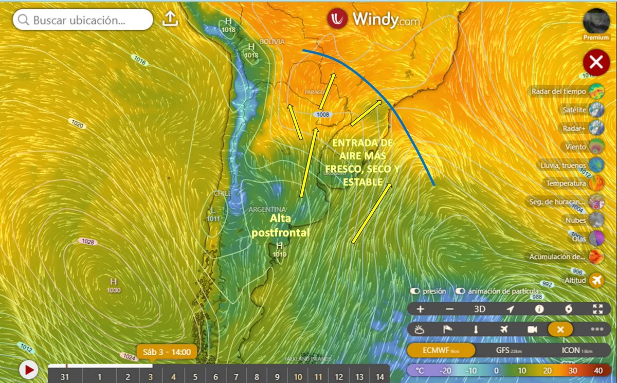 AnthonyPaez595's tweet photo. INGRESO DE FRENTE FRÍO Y FIN DEL PERIODO INESTABLE. 

Luego de varios días con ambiente inestable 😖, durante el próximo sábado 3 de enero, debido al avance de un sistema frontal, se espera la última tanda de lluvias y tormentas (⛈️) de este extenso periodo inestable que inició hace semanas, mejorando las condiciones del tiempo durante el domingo 4 de enero 🌥️⛅. Ese frente frío, actuará como una "escoba", arrastrará gran parte de la humedad y estabilizará la atmósfera, dejando "limpio" el cielo. 
Durante los primeros días de la otra semana, podríamos tener un ambiente fresco, con mínimas entre 15-17°C el próximo lunes 5 de enero, quizá no aplique lo de "enérope che ro'y", pero sí va a refrescar al menos en horario nocturno hasta las primeras horas de la mañana. 

Meteorólogo: Ángel Argüello.