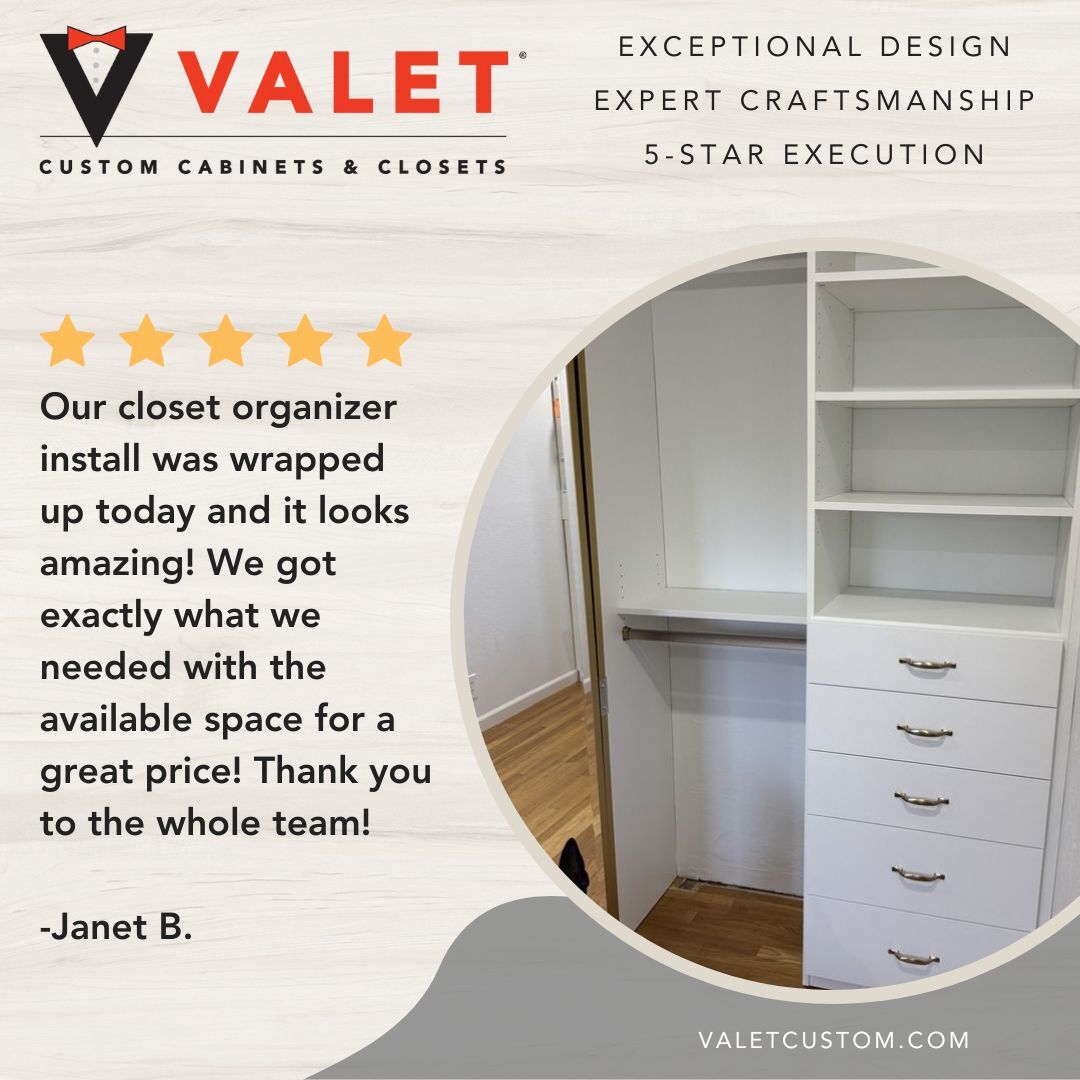 Another happy client! We love to help bring your space together with thoughtful design and expert craftsmanship. Ready for your own upgrade in 2026? Schedule a consultation today!

#CustomCloset #ClosetGoals #YelpReview #ValetCustom