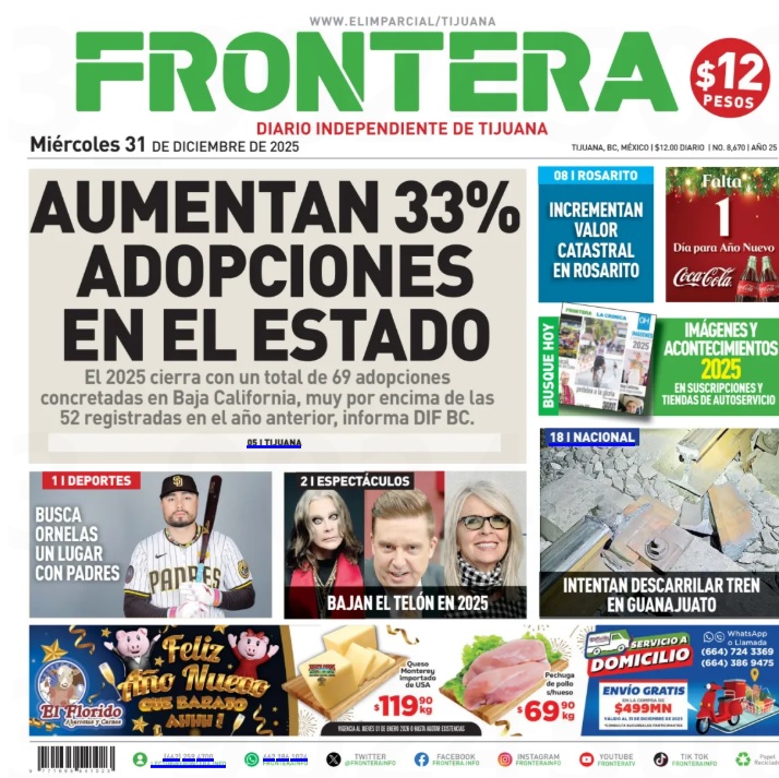 fronterainfo's tweet photo. #FelizMiércoles #DePortada Aumentan 33% adopciones en el Estado
➡️https://t.co/BQyyIcK5Ao, Además, #Predial #Ornelas #Famosos https://t.co/QT7mY45aMr