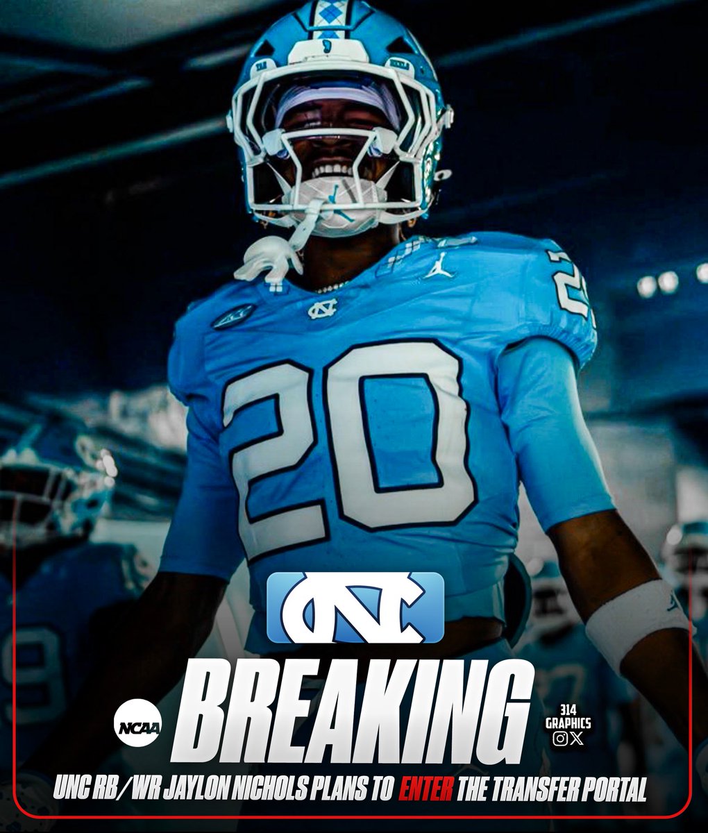 314Graphics's tweet image. BREAKING: North Carolina RB Jaylon Nichols plans to enter the NCAA Transfer Portal, he tells me.
•
The Monroe, La. native posted 3,100 rushing yards and 50 touchdowns in his career at Neville High School, including 1,417 yards and 24 TDs as a senior.
•
Where’s next for the…